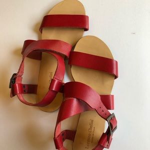Made In Italy Red Leather Sandals